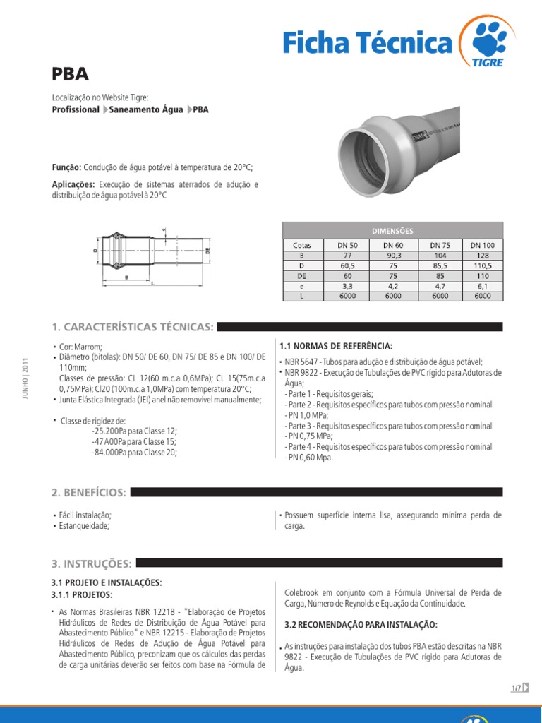 Catálogo Tigre PVC PBA Pressão Engenharia de Construção