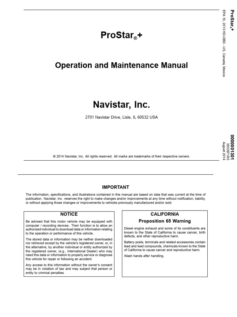 International ProStar Operation and Maintenance Manual | PDF