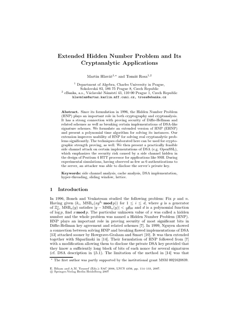 Extended Hidden Number Problem Insights | PDF | Cryptanalysis | Public ...