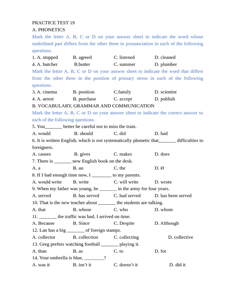 Practice Test 19 | PDF