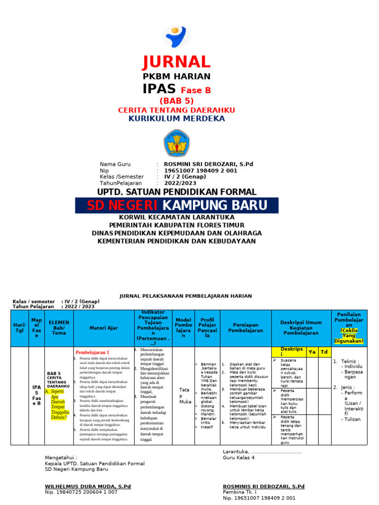 Jurnal Harian IPAS Kelas 4 Kurikulum Merdeka | PDF