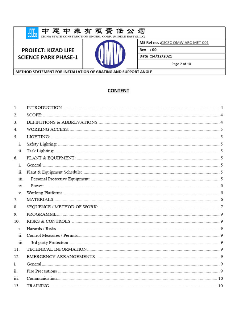B Method Statement 2 Page | PDF