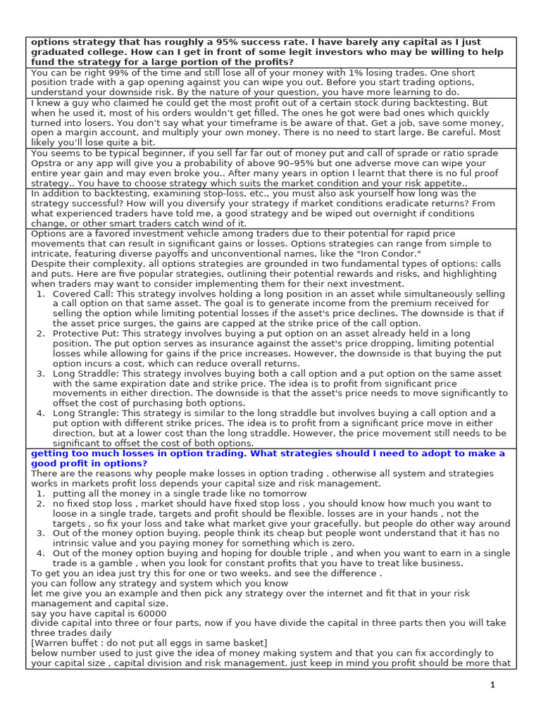 High Success Rate Options Strategies | PDF | Option (Finance) | Put Option