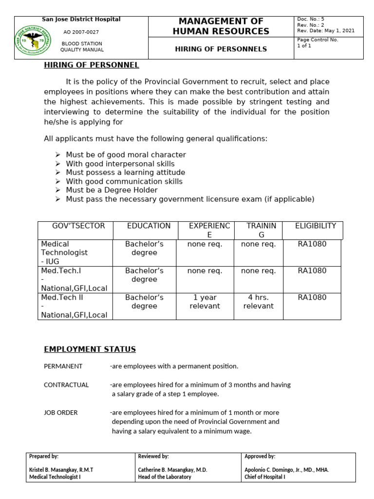 1.3.2 Hiring of Personnel DOC#5 | PDF