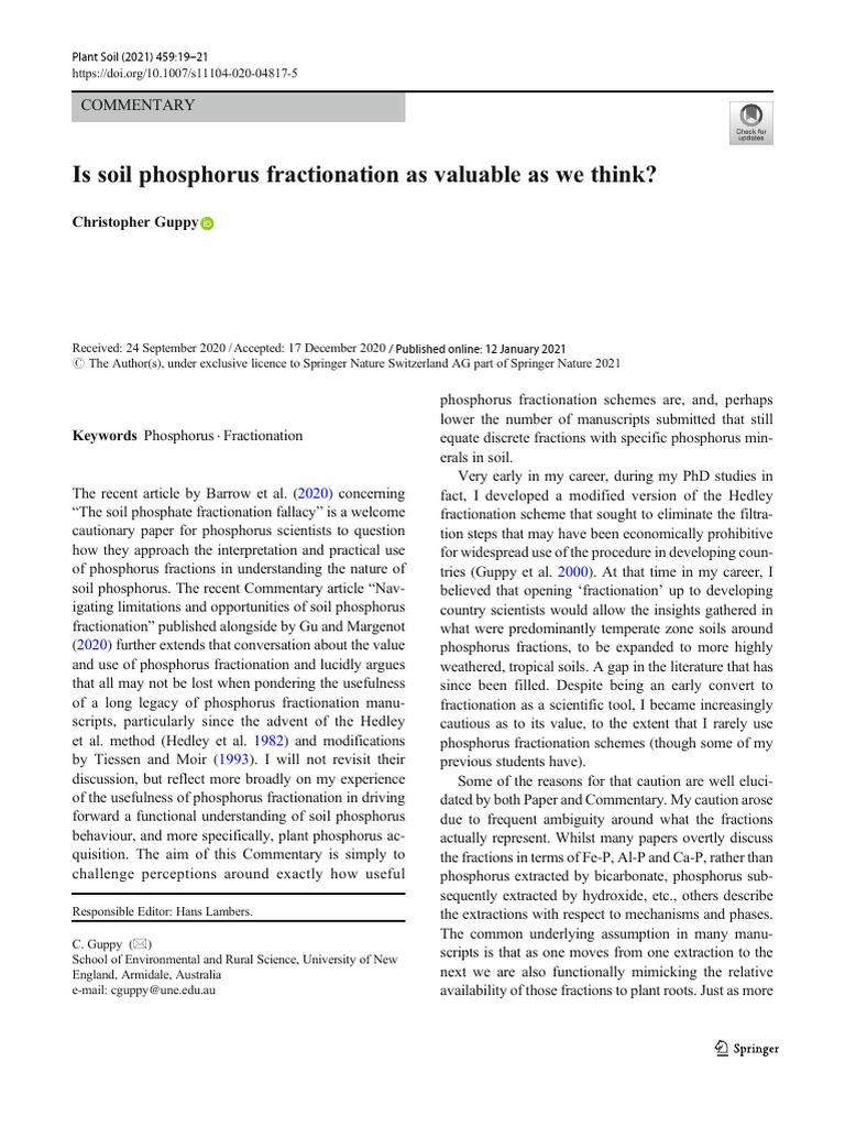 Is soil phosphorus fractionation as valuable as we think commentary pdf
