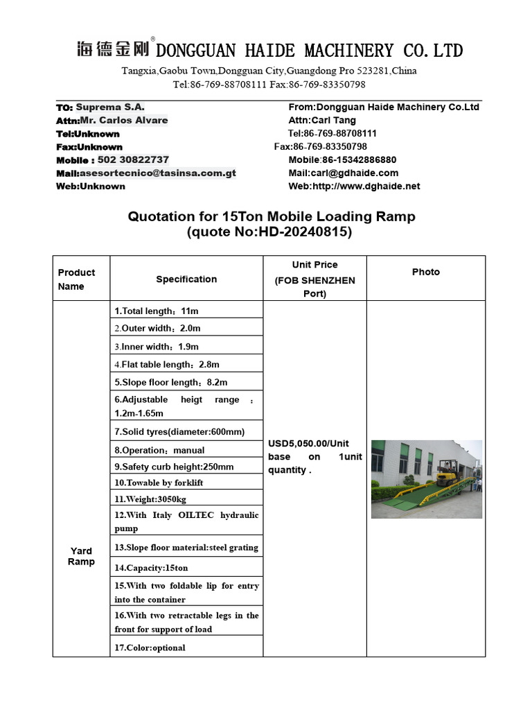 Quote For 15ton Mobile Dock Ramp | PDF