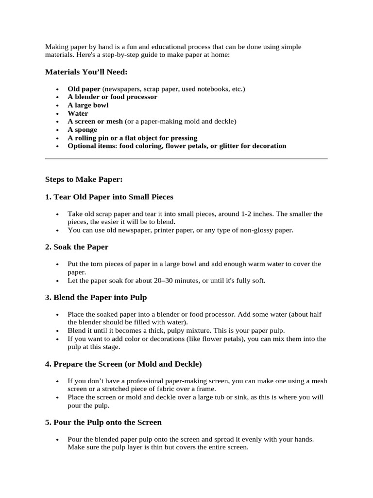 How to make home made paper paper PDF