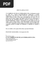 MODELO DE DECLARAÇÃO DE TRABALHO