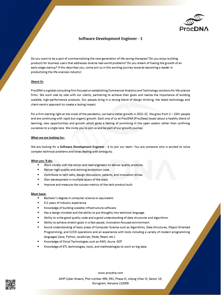 Proc DNA JD Software Development Engineer 2024 5dd0644c59 | PDF ...