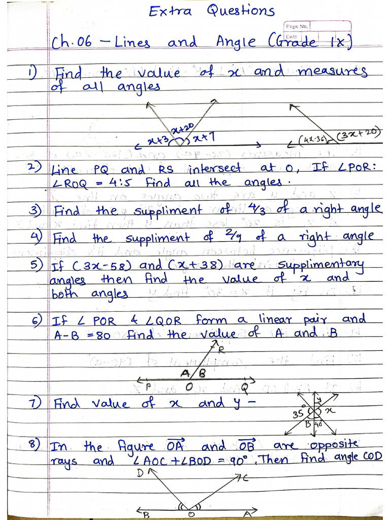 Extra Questions On Lines and Angles | PDF