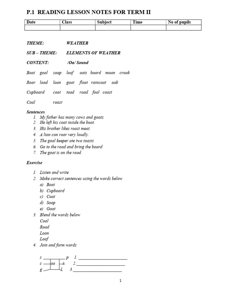 P.1 Reading Lesson Notes Term Ii | PDF