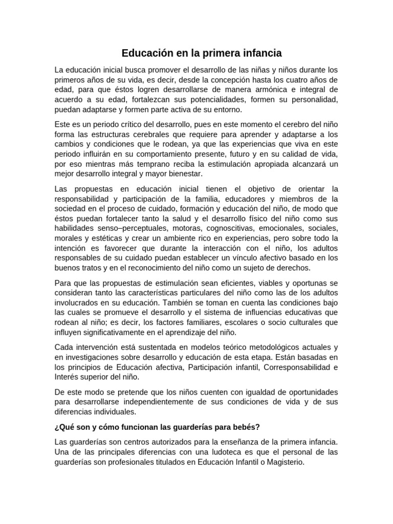Educación en La Primera Infancia | PDF