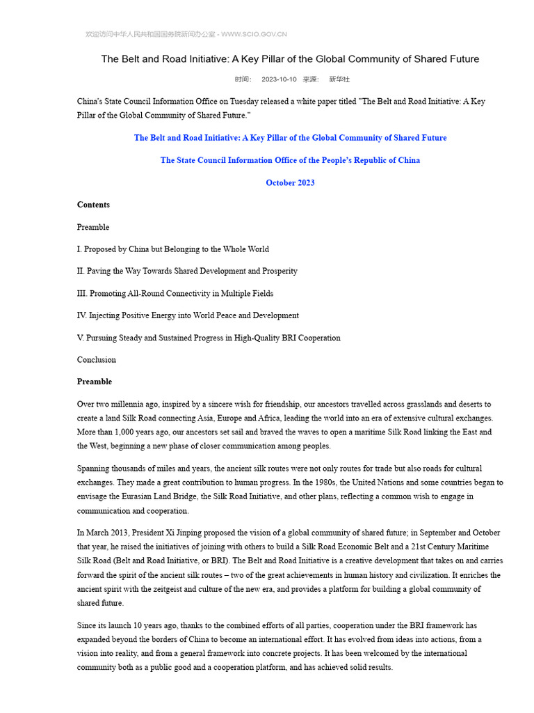 The Belt and Road Initiative - A Key Pillar of The Global Community of ...