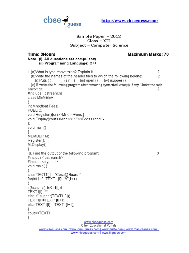 17539XII Paper Sept | PDF | Array Data Structure | C++