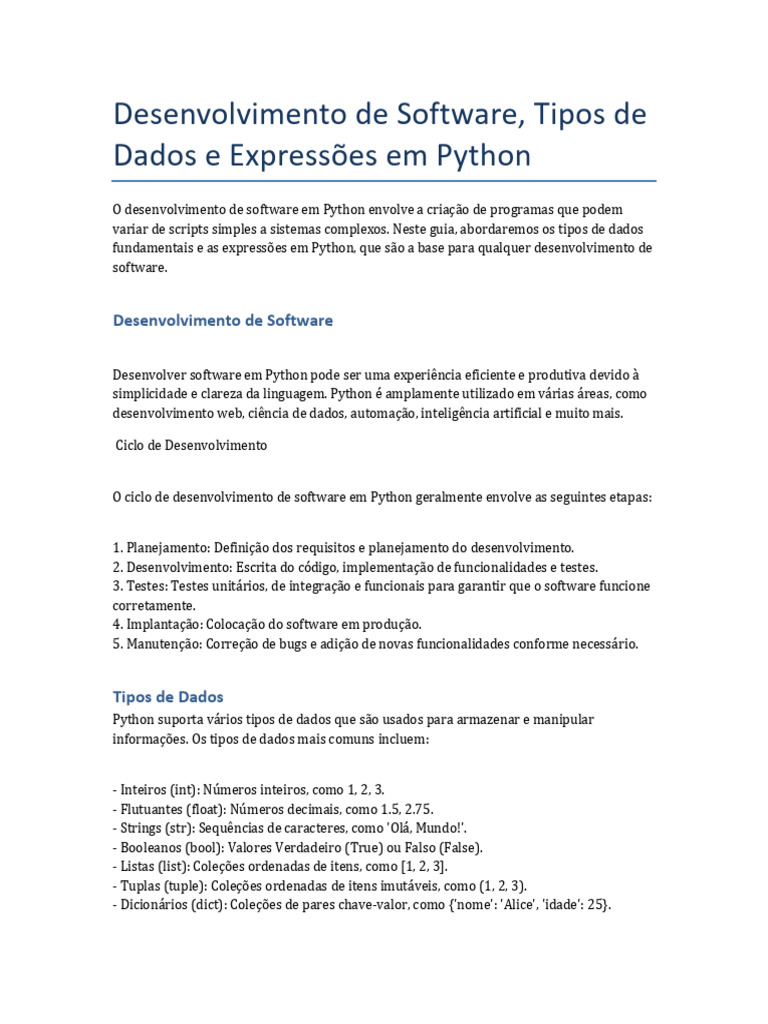 3.1 Desenvolvimento de Software Tipos de Dados e Expressoes em Python | PDF