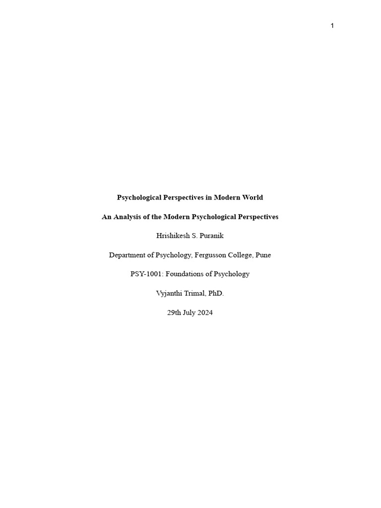 Psychological Perspectives in Modern World | PDF