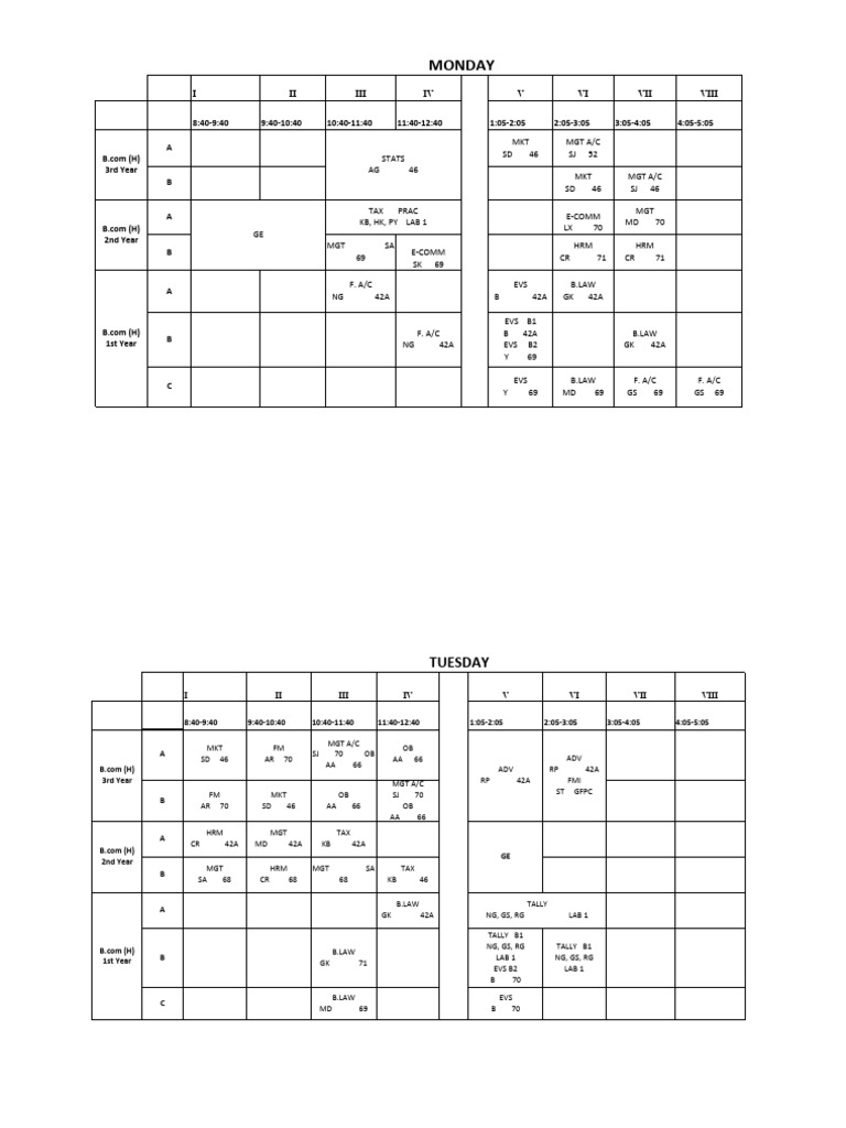 H Time Table | PDF