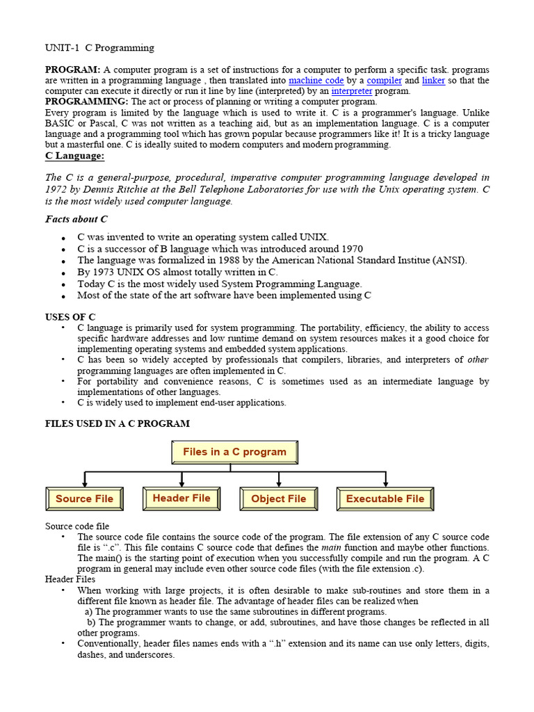 Unit 1 C Programming | PDF