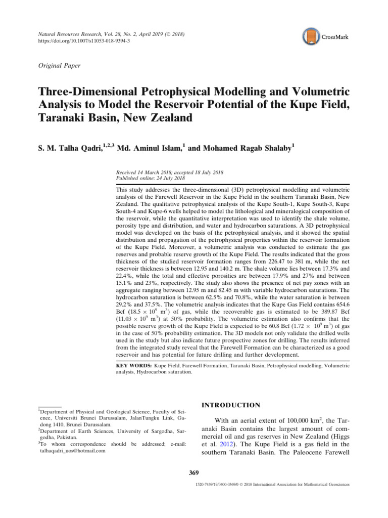 Three-Dimensional Petrophysical Modelling and Volumetric Analysis To ...