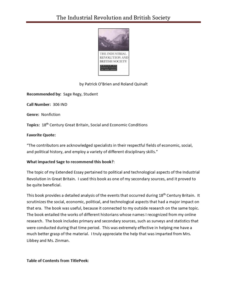 The Industrial Revolution and British Society | PDF