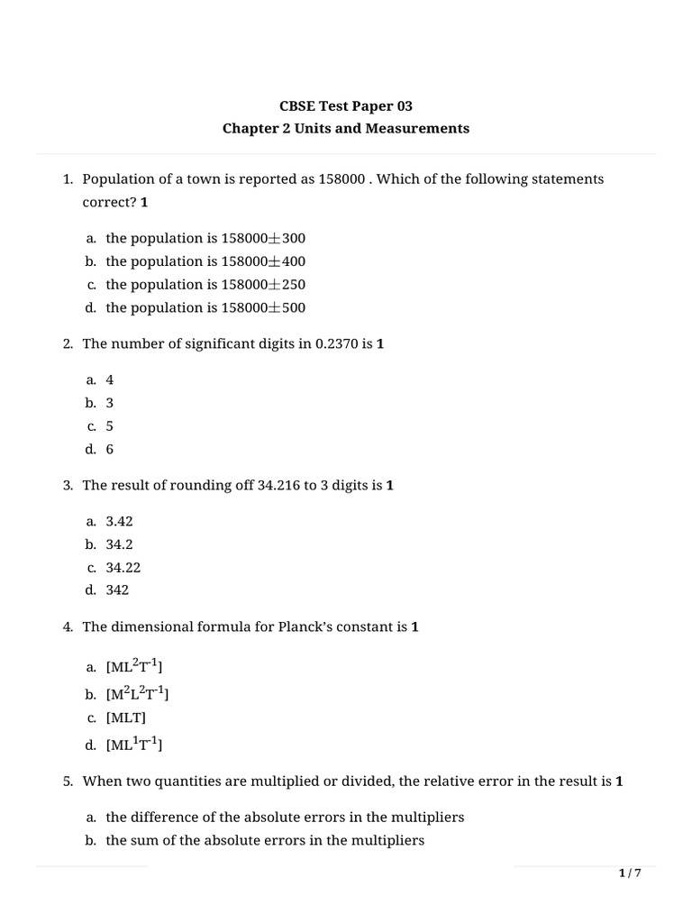 UnitsandMeasurements Paper 3 | PDF