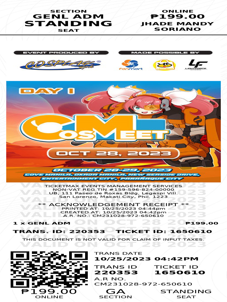 Standing: Genl Adm 199.00 | PDF