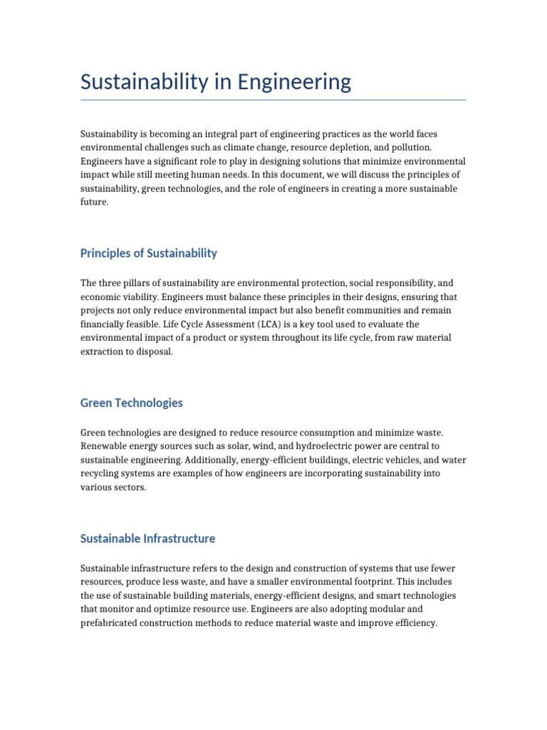 Detailed Sustainability in Engineering | PDF