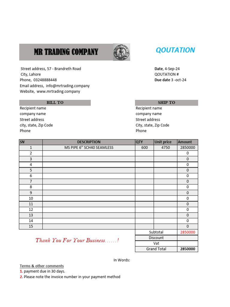 Pipe Qoutation 245 | PDF