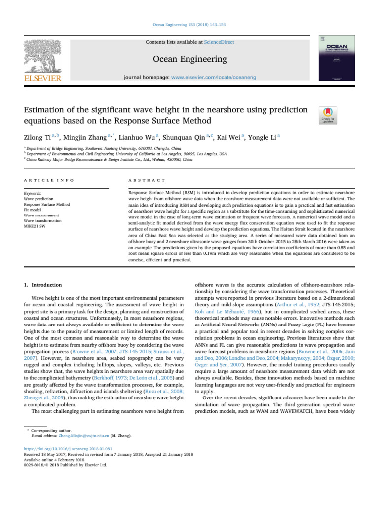 Estimation of The Signifi Cant Wave Height in The Nearshore Using ...