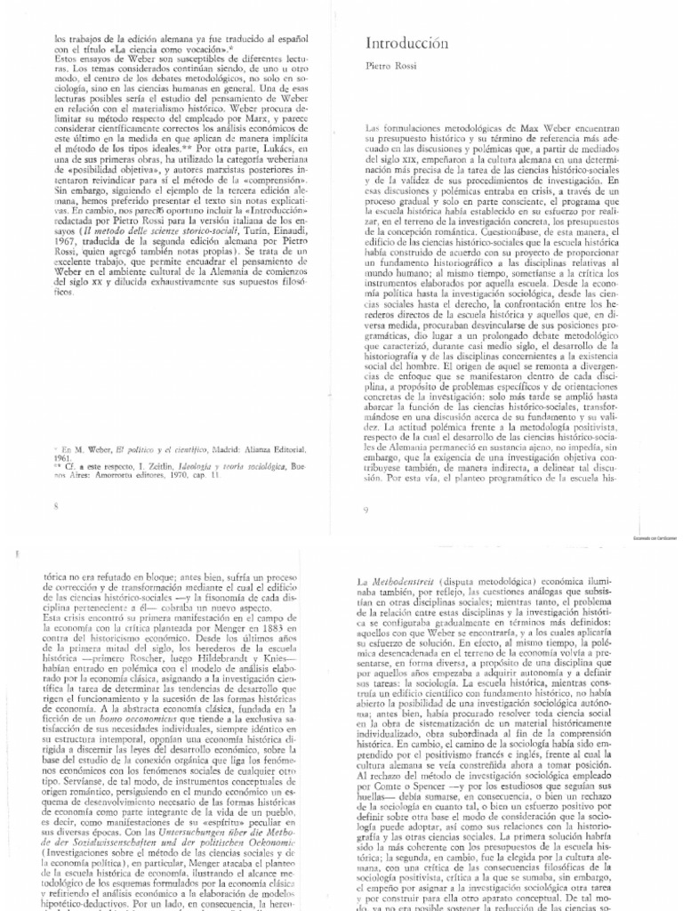 ROSSI, P. (1997) - "Introducción". en WEBER, M. (1997) - Ensayos Sobre ...