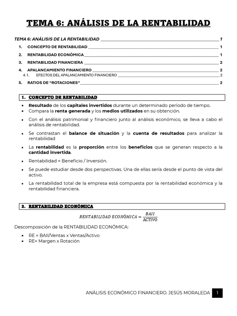 Tema 6. Análisis de La Rentabilidad | PDF