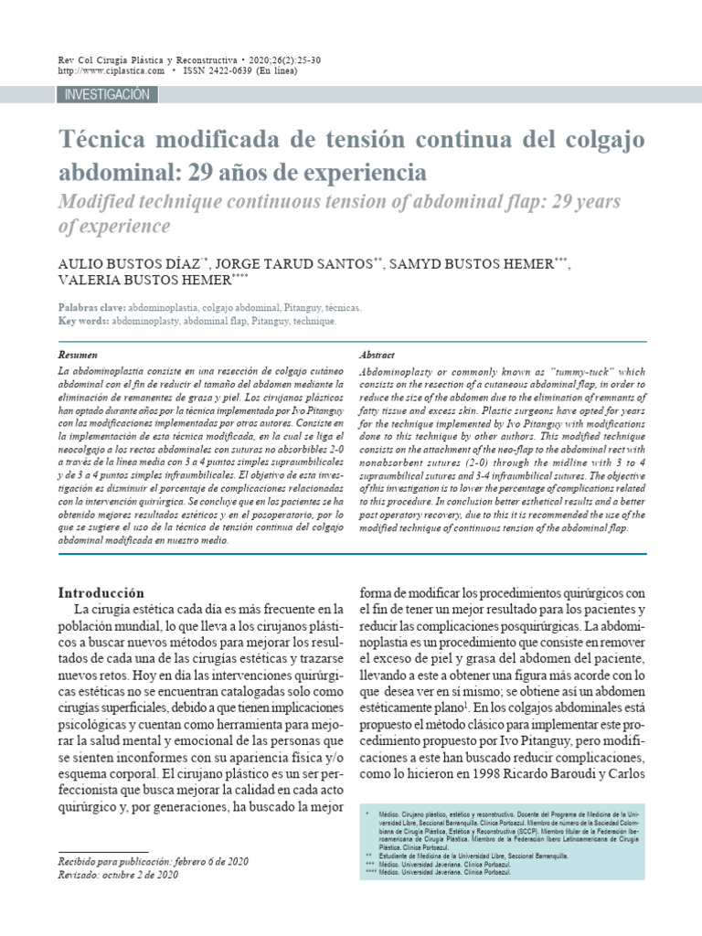 Art ABDOMINOPLASTIA - 2C - 20T - C3 - 89CNICA - 20MODIFICADA | PDF