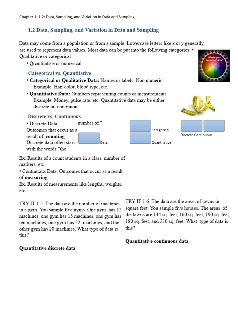 Chapter 1 - 1.2 Data, Sampling, and Variation in Data and Sampling | PDF