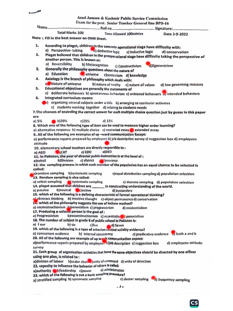 SST General Line Past Papers AJKPSC. 2018, 19, 22 | PDF