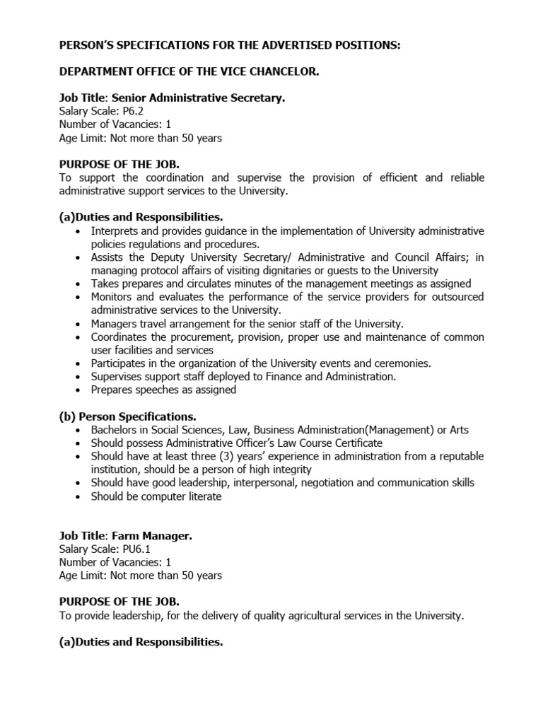 Person Specifications For The Jobs Offered at Lira University | PDF ...
