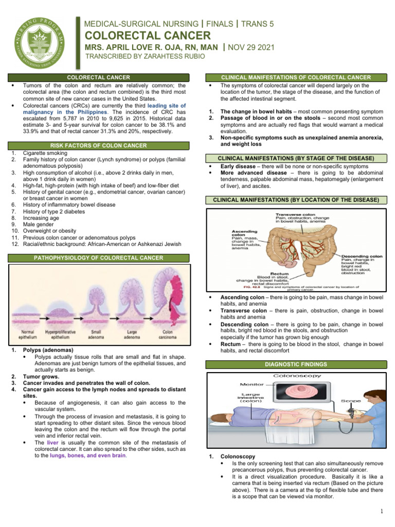 (MS) Trans 5 - Colorectal Cancer | PDF