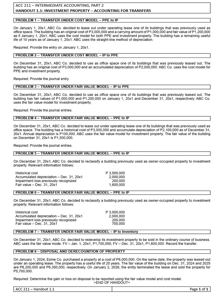 ACC 211 HO 1.1 Accounting For Investment Properties | PDF