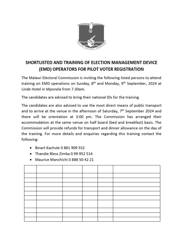 EMD Operators Training for Malawi Elections | PDF