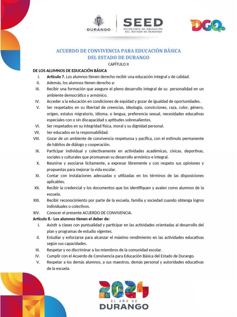 Acuerdo de Convivencia Escolar Durango | PDF | Escuelas | Educación ...