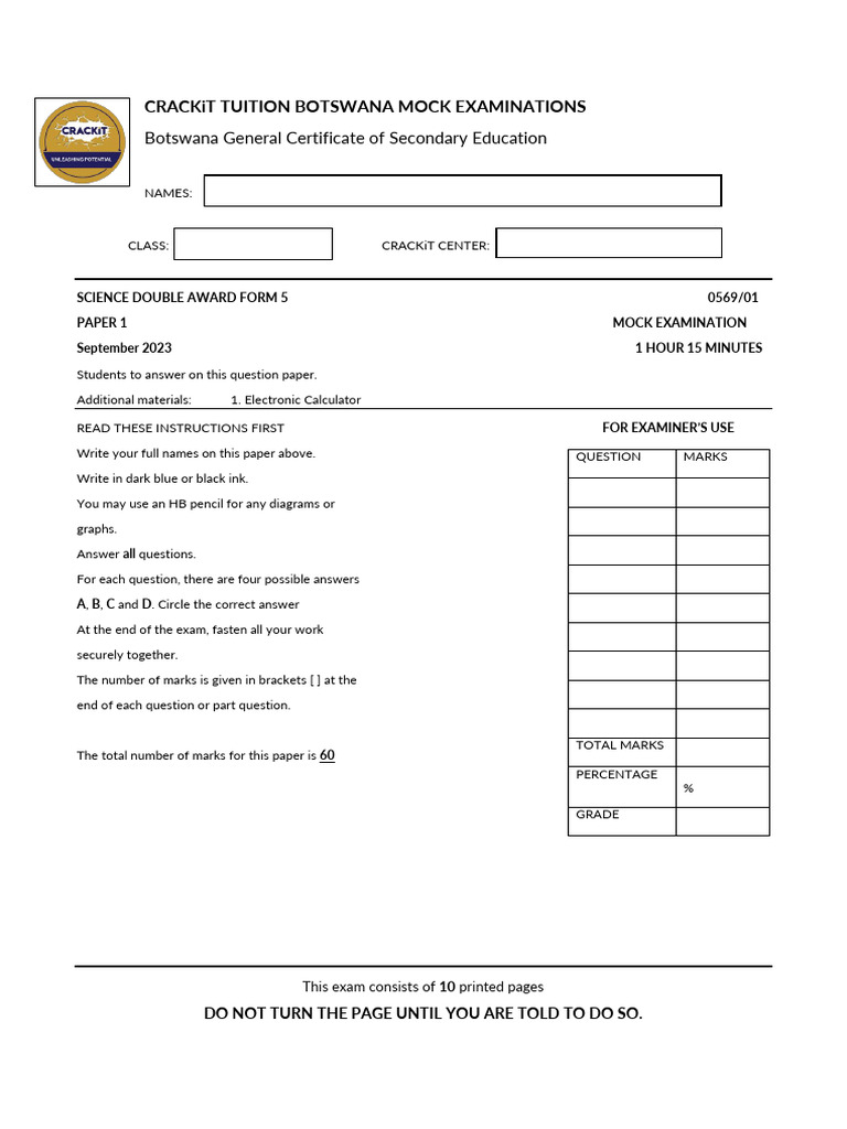 SDA Paper 1 Mock Exam 2023 | PDF