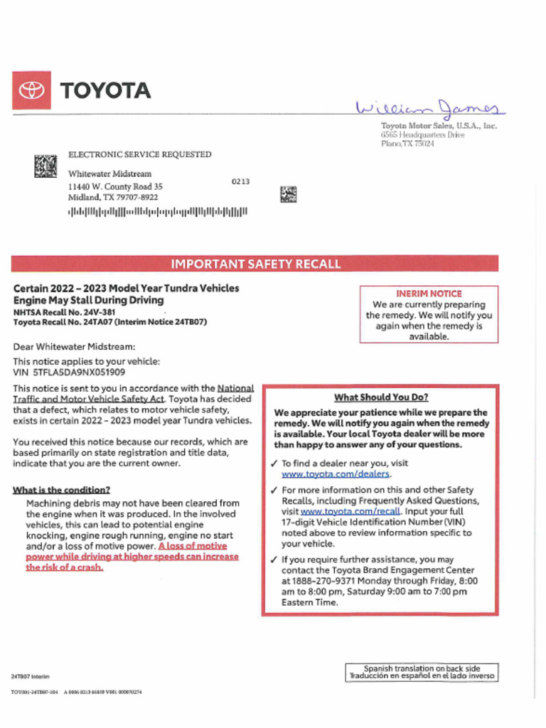 Recall Letter For William James | PDF