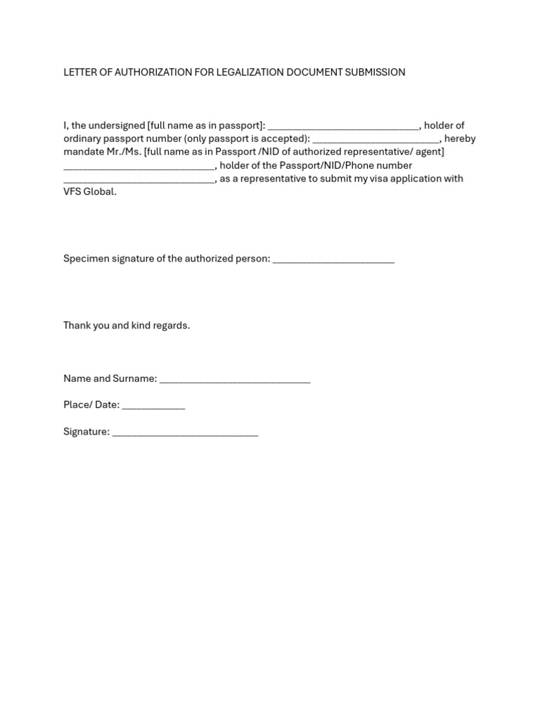 Letter of Authorization For Legalization Applicationp Submission | PDF