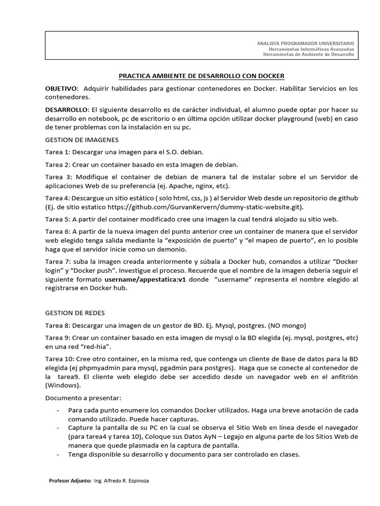 Practica - Ambiente de Desarrollo Con Docker 2024 | PDF