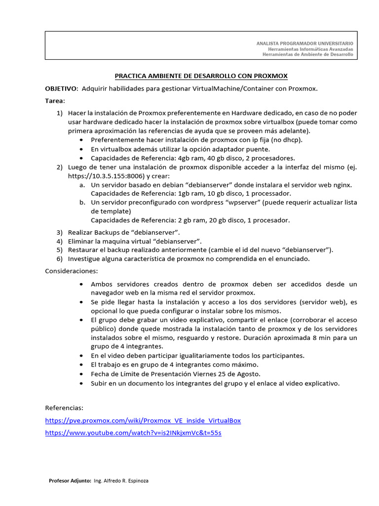 Practica - Ambiente de Desarrollo Con Proxmox | PDF
