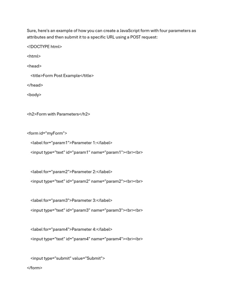 Create JavaScript Form Post To An Link 4 Parameters As Attributes | PDF