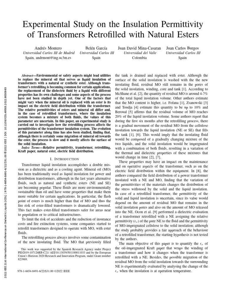2022 - Experimental Study On The Insulation Permittivity (Ponencia) | PDF