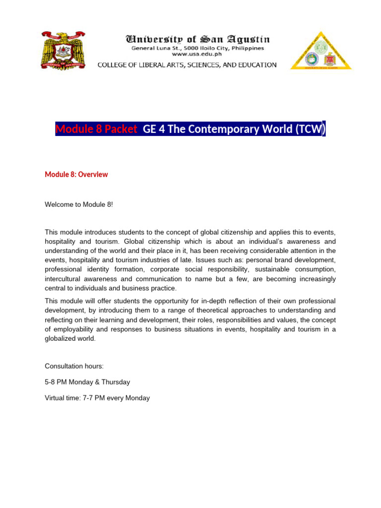Module 8 Packet GE 4 The Contemporary World Students | PDF