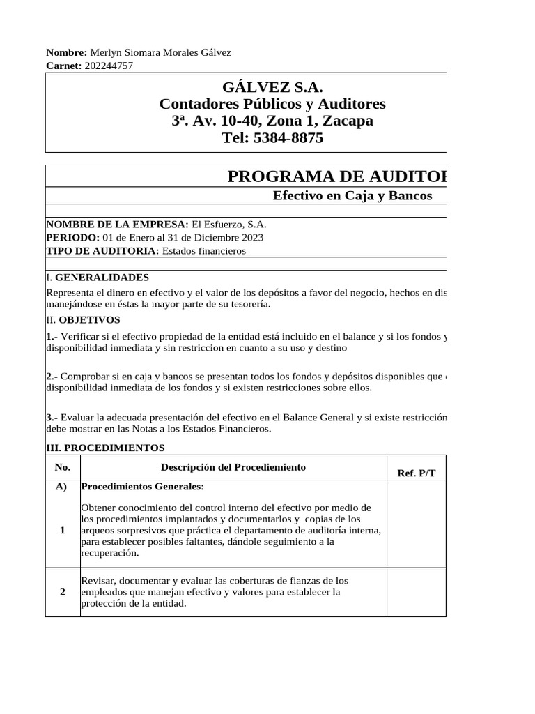 Porgramas de Auditoria de Estados Financieros | PDF