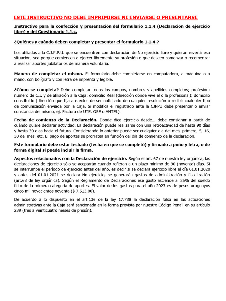 Instructivo para Formularios 1.1.4 y 1.1.C | PDF | Cooperativa