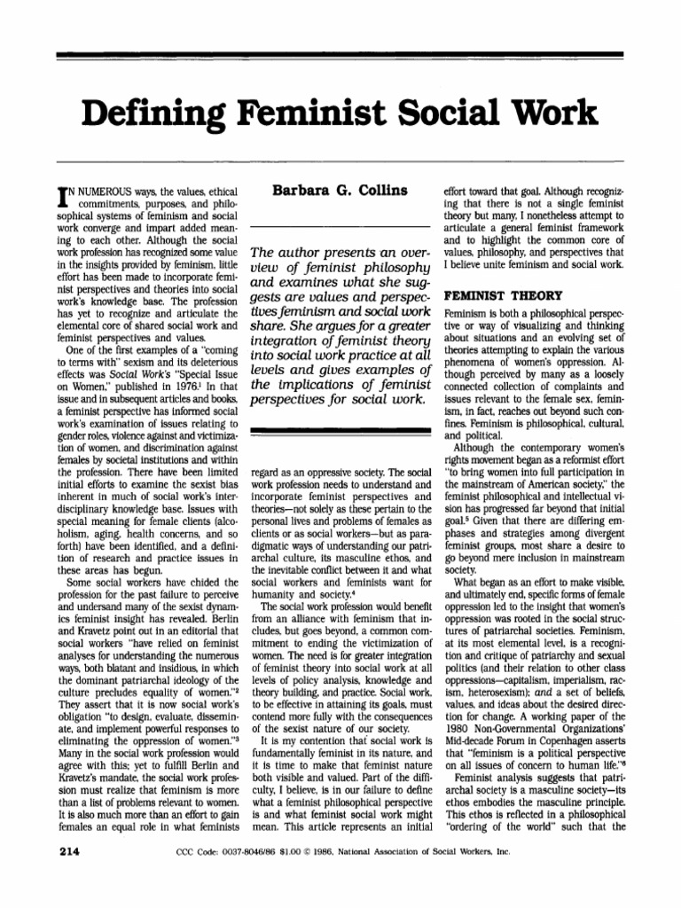 Defining Feminist Social Work 1986 | PDF | Gender Studies | Feminism